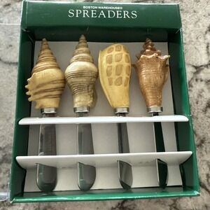Vtg Boston Warehouse Butter Cheese Spreaders Sea Shell Stainless Charcuterie